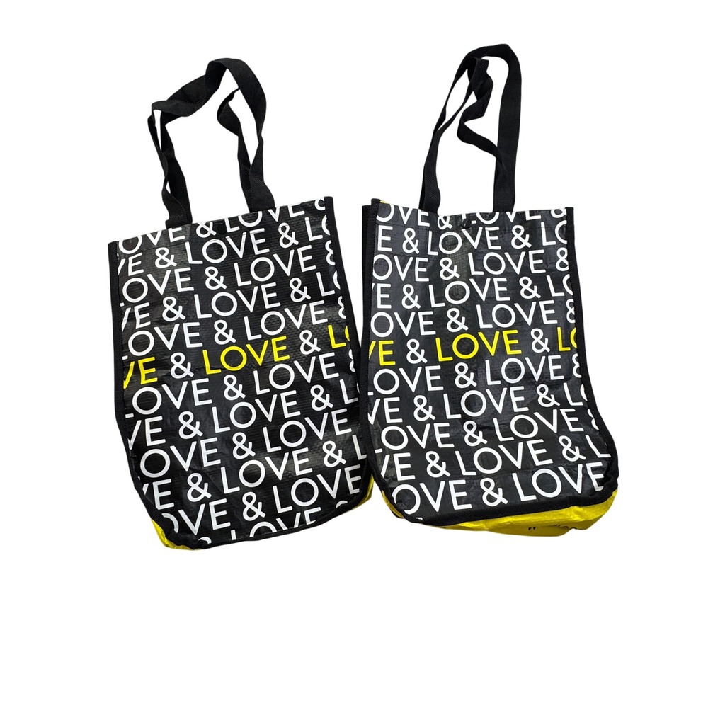 Kendra Scott Reusable Tote Bag Set of 2 Love & Love Recycled Plastic Black Yello
